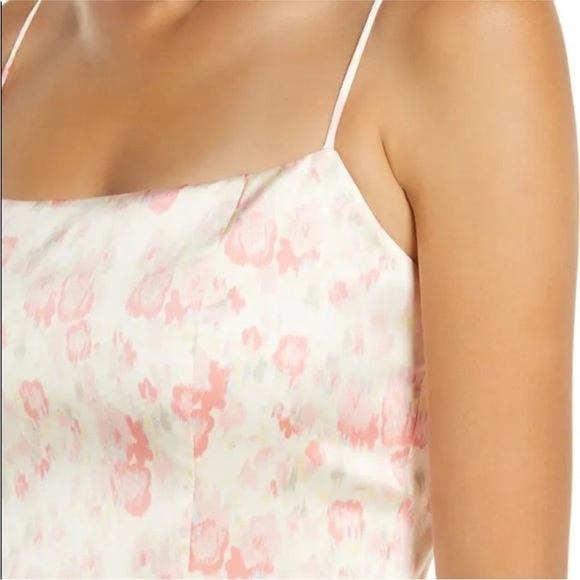 WAYF Verona Etched Floral Gown White Pink Watercolor Maxi Aline Split Slit Dress - Picture 2 of 10